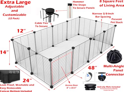 Extra Large Guinea Pig Enclosure Hamsters Critters Turtles Habitat Adjustable Shape Easy to Setup Bunny Puppy Play Ground Center Divider Access Door Mouse Mice Playpen Waterproof Bottom Canvas - size: 12 Pack