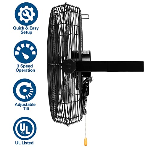 BILT HARD 4600 CFM 20 in. Industrial Wall Mount Fan, 3-Speeds High Velocity Wall Fan with Sealed Motor, Heavy Duty Metal Barn Fans for Garage, Commercial, Greenhouse, Warehouse & Shop Use - size: 20 inch