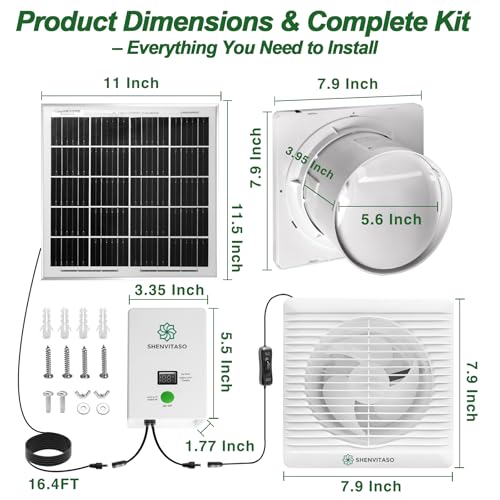 Solar Exhaust Fan with 7500mAh Battery & LCD Display, 25W Solar Panel Vent Fan for Chicken Coop, Greenhouse & Shed, 6" Solar Powered Ventilation Fan, 380 CFM, Ultra Quiet, Day & Night Cooling - size: 6 Inch