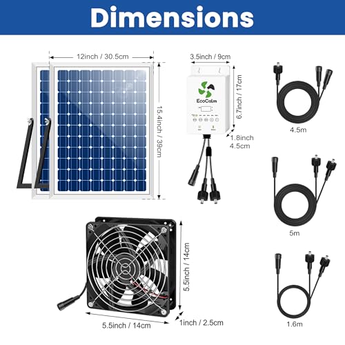 Solar Exhaust Fan for Greenhouse with Smart Thermostat and Battery | Triple 5.5" Solar Powered Fans, Adjustable Temp Control, 2PCS 25W Bifacial Panels, for Chicken Coop, Outdoor, Garage, Shed - size: 3*5.5 Inch
