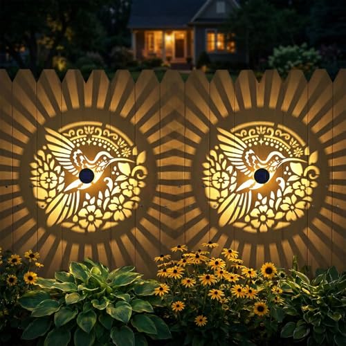 Gardsee Solar Fence Lights Outdoor 2 Pack Deck Step Wall Lights Butterfly Metal Waterproof LED Warm Yellow Light for Garden Post Patio Backyard Yard Decor (Black 4) - style: black 4