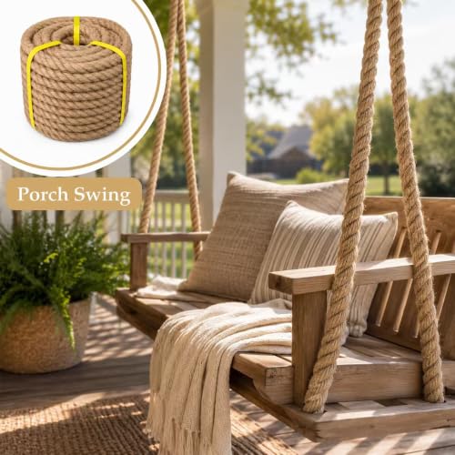 Natural Hemp Rope - 2 Inch x 100 Feet - Heavy Duty Jute Rope Manila Ropes for Docks, Nautical, Railings, Tug of War, Decorating - size: 2 in×100 ft