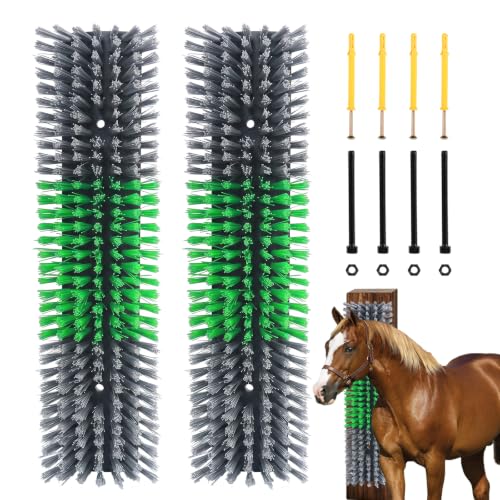 Livestock Scratch Brush for Cattle, Horses, Goats, Cow, Durable Scratching Brush, Massage Grooming Tool for Healthy Coat, Relieves Itching, Easy Install on Fence Posts(2pcs, Gray) - color: Gray, size: 2Pcs