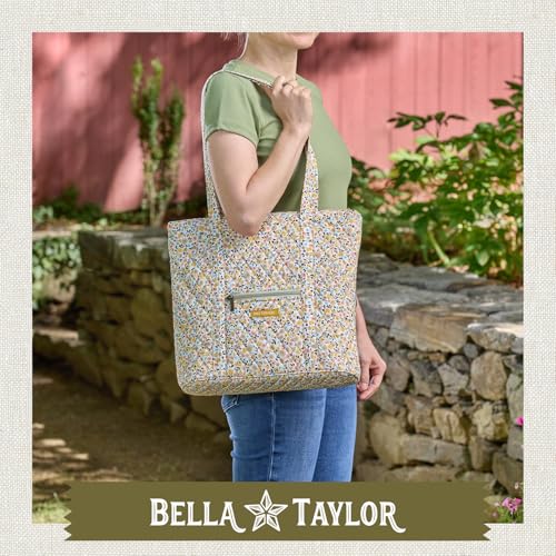 Bella Taylor Large Tote, Quilted Shoulder Bag for Women | Lightweight, 6-pocket large quilted purse, machine washable, zippered top, ultimate organization, durable construction - color: Prairie Meadow