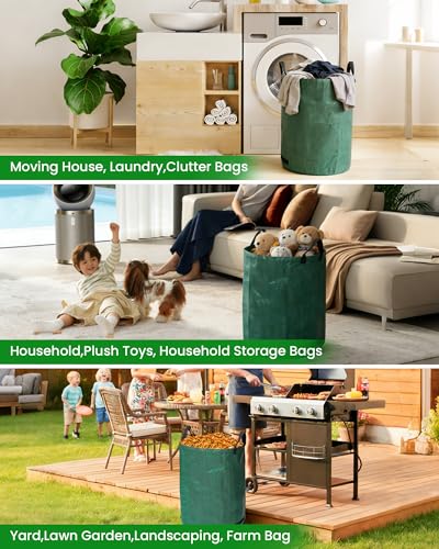MAZING 3-Pack 72 Gallon Reusable Yard Waste Bags, Heavy Duty Collapsible Garden Leaf Bags with Reinforced Handles for Lawn Grass Clippings & Debris