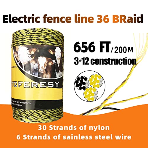 Upgraded Electric Fence Poly Wire 656 Feet 200 Meters and 50 Pcs Black Electric Fence Insulator Screw-in Insulator Fence Ring Wood Post with 1 Pcs Insulator Socket Tool - size: 656 Feet Wire/50 Insulator