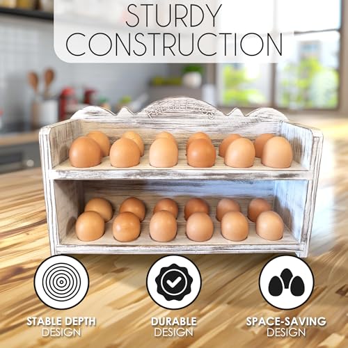 White Premium Pine Wooden Egg Holder 2-Tier Durable 24-Egg Storage Solution Ideal for Modern and Rustic Kitchen Fresh Eggs