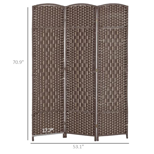 HOMCOM 3 Panel Room Divider 6 Ft Privacy Screen Hand-Woven Brown | Folding PP Wall Partition, Pine Wood Frame, Freestanding Room Separator, Bedroom Home Office, No Assembly - color: Brown, size: 3 Panel