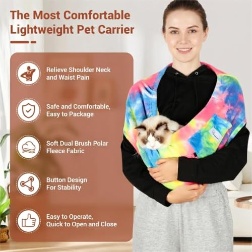 Hands-Free Cat Sling Carrier for Small Dogs & Cats, Soft Fleece | Wide Shoulder Strap for Back Pain Relief, 3-14 lbs Small Animals, Cozy Indoor/Outdoor (Fruits) - color: Fruits