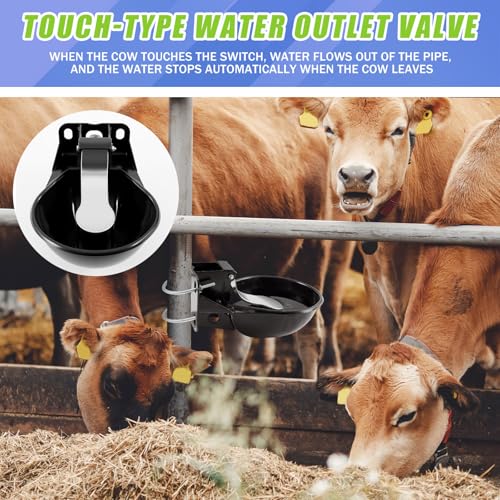 1 Pcs 2.5 L/ 0.66 Gal Automatic Livestock Waterer, Heavy Cast Iron Push-Paddle Water Trough, Black Stainless Steel Livestock Water Bowl for Horse Cattle Goat Pig 11.8 x 9.06 x 3.94 Inch