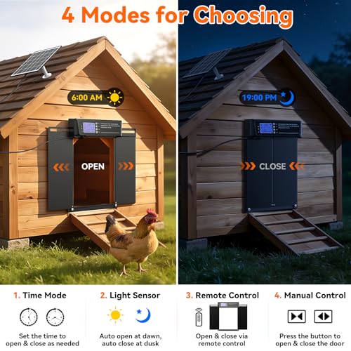 Automatic Chicken Coop Door Large Size, 7W Solar Powered with Timer & Light Sensor, Anti-Pinch Safety Chicken Door, Remote Control, Predator-Proof Aluminum Door for Poultry, Ducks & Chickens