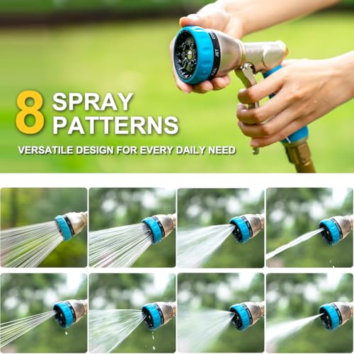 FANHAO Metal Garden Hose Nozzle Heavy Duty, 8 Spray Patterns, High Pressure | Comfortable Non-Slip Handle, Hands-Free Lock, Rustproof Leak Proof Water Hose Sprayer for Watering Plant, Car & Pet Washing - color: Blue