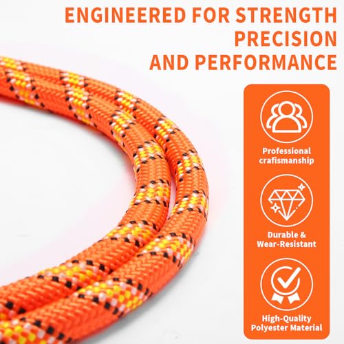 Arborist Rigging Rope - 1/2" x 150ft 48 Strand Braid Bull Rope (9,000 lbs MBS) for Tree Removal, Limb Lowering - Static Line Hoisting Utility Rope (Orange) - size: 1/2in*150ft