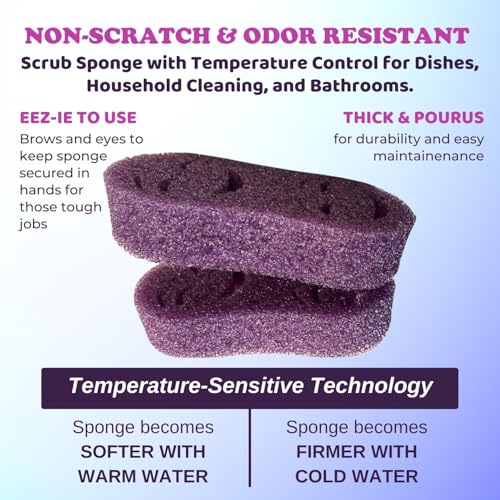 Smilyeez Double-Size Scrub Moji Sponge 2-Pack – Dual Smiling Faces, Temperature-Responsive Scrubber – Scratch-Free, Odor & Stain Resistant – Yellow - color: Yellow Double Moji