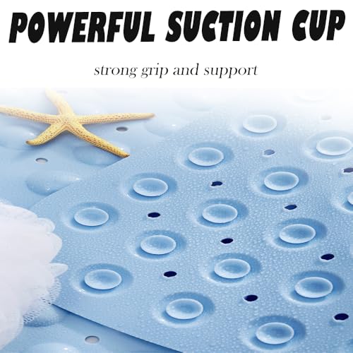 Mrcrypos Corner Shower Mats 21 x 21 Inches for Inside Shower,Baby Blue | Bath Mat with Suction Cups and Drain Holes,Quick Dry Bathmat Machine Washable Shower Stall Mats for Bathroom - color: Baby Blue, size: 21" x 21" (Corner)