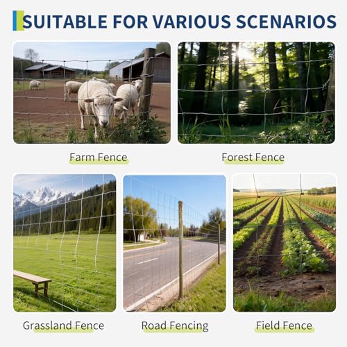 Garvee 5FT x 524FT Field Fence, Galvanized Woven Wire Livestock Fencing Roll - size: 5ft x 524ft