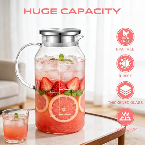 Aofmee Glass Pitcher with Lid and Handle, Glass Water Pitchers, 3.5 Liter | Thickened Borosilicate Glass Iced Tea Pitcher, Drip-free Spout, Heat Resistant, Stovetop Dishwasher Safe Jug Jar - size: 118.3 Ounces