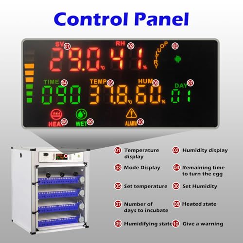 68 Eggs Incubator ，Automatic Incubator for Hatching Eggs, with Automatic Egg Turning and Temperature Humidity Control, Poultry Hatching Incubator for Chicken Duck Goose Quail Bird - color: 68 Eggs