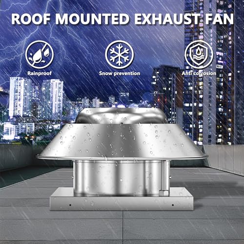 Roof Mounted Exhaust Fan Direct Drive Axial Downblast Exhaust Fan -26" Fan Base, 1/3 HP 2400 CFM 115 Volt Single Phase Motor - size: RMD18