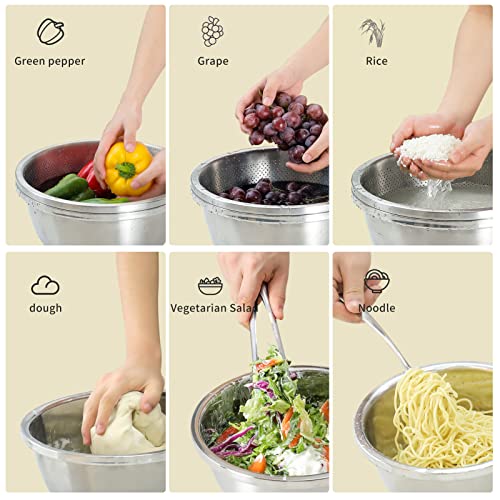 Paoli 304 Stainless Steel Fine Mesh Colander Set, 2.5QT Large Capacity Strainer with Mixing Bowl — Rinse Fruits, Veggies, Rice & Drain Pasta, Dishwasher Safe (2-Piece) - color: Primary Colors, size: 2.5qt