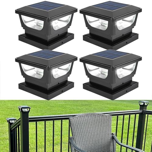 Sumaote 3x3 Solar Post Cap Lights, 120 Lumen 6500K Cool White, 4 Pack | Fence Post Solar Lights Fits 3x3 Metal & 4x4 Wood/Vinyl, IP65 Waterproof, Ideal For Garden, Yard, Porch, Deck Railing - size: 4 Pack