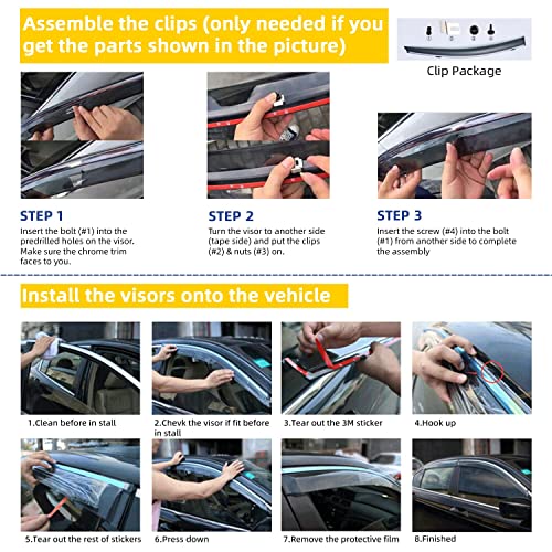 Window Visors Rain Guards Compatible with 2013-2020 Ford Fusion | Chrome Trim Vent Visor Side Wind Deflector,Durable PC Smoke Tint Tape-On Outside Mount,rainproof sun protection - size: 13-20 Fusion