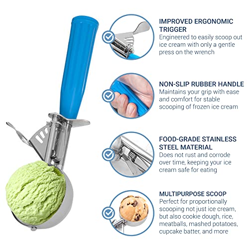 Meadow Lane #24 Ice Cream Disher Scoop, Stainless Steel, Blue | Stainless steel 2.7 Tbsp scoop has a reinforced trigger and non-slip handle; dishwasher-safe for ice cream, dough and more. - color: Blue