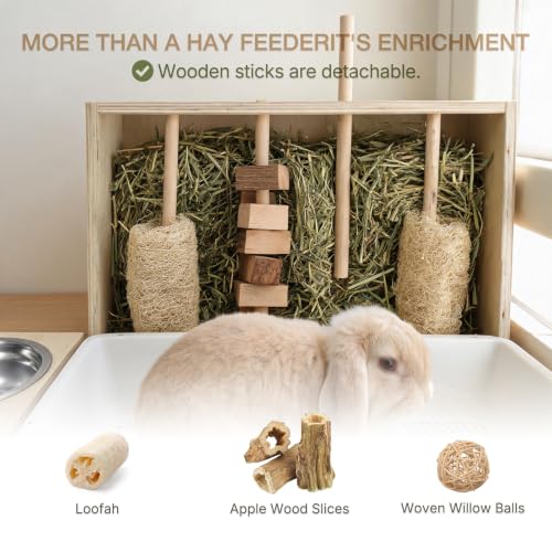 3 in 1 Rabbit Litter Box with Removable Hay Feeder, Separation Litter Box | Removable Hay Rack Feeder & Urine Waste Separation Bunny Toilet for Guinea Pigs, Chinchillas, Hamsters Rabbits - Less Mess