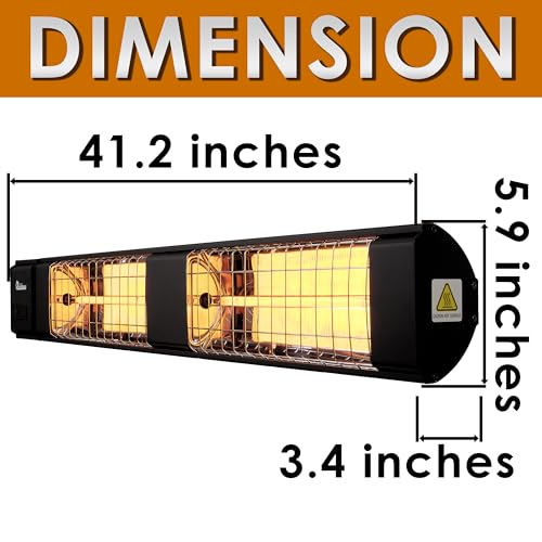 DR. INFRARED HEATER DR-239 3000W Indoor & Outdoor Infrared Patio Heater, Wall or Ceiling Mount, IP55 Weatherproof, Commercial or Residential, 220V-240V Electric Heater with Remote & Mounting Kit - size: 41.2 Inches