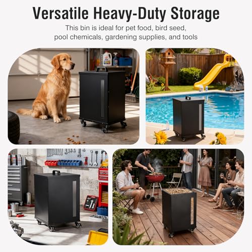 Rayzi 66lb Wood Pellet Storage Bin, Fuel Pellet Carbon Steel Container | Outdoor Waterproof Storage Bin & Rust-Resistant Metal Storage for Wood Pellets, Animal Feed, Charcoal