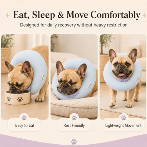 Deep Soft Recovery Collar for Dogs & Cats, Cotton Alternative to E-Collar, Adjustable Lightweight Pet Cone, Anti-Lick for Surgery & Wounds, Medium (Neck 10"-13.5"), Light Blue - color: Light Blue