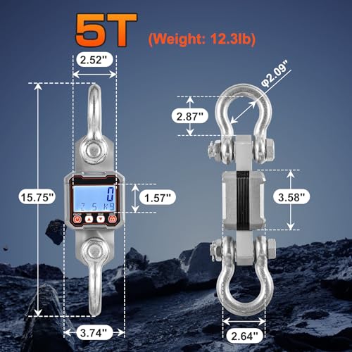Crane Scale 11000lb Hanging Scale with Peak Hold & Remote | Heavy Duty Digital Hoist Scale for Livestock, Industrial Use, OIML III Accuracy, kg/lb Switchable, Adjustable Auto Off Timer - size: 5000kg/ 11000lb