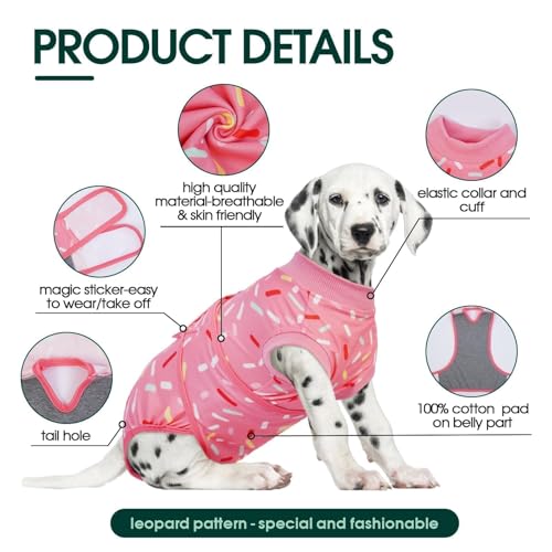 Kuoser Dog Surgery Suit, Female Dog Recovery Suit Doggie Onesie for Surgery | Comfy Recovery Suit for Dogs, Post-Op Onesie for Female & Male Dogs, Soft Protective Wear - color: A-PinkRibbon, size: XS (Back:8.3-11.4'', Weight:4-7 LB)