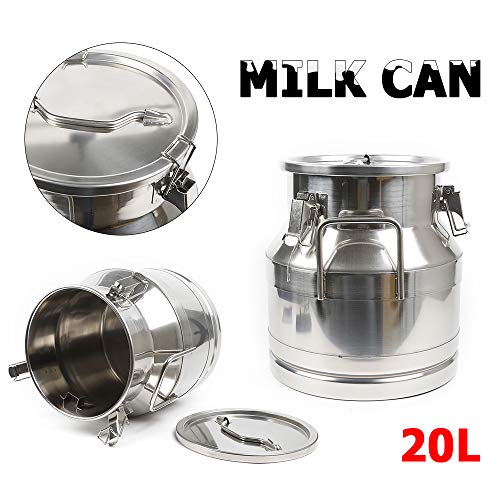 Milk Can with Sealed Lid, Stainless Steel Milk Transport Cans Wine Pail Bucket Tote Jug Pot Oil Liquid Storage Barrel with 2 Handles Sealed Silicone Anti-Leak Ring Lock Belt 20L 5.28 Gallon - color: 20l