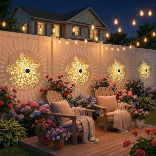 Gardsee Solar Fence Lights Outdoor 2 Pack Deck Step Wall Lights Butterfly Metal Waterproof LED Warm Yellow Light for Garden Post Patio Backyard Yard Decor (Black 3) - style: black 3