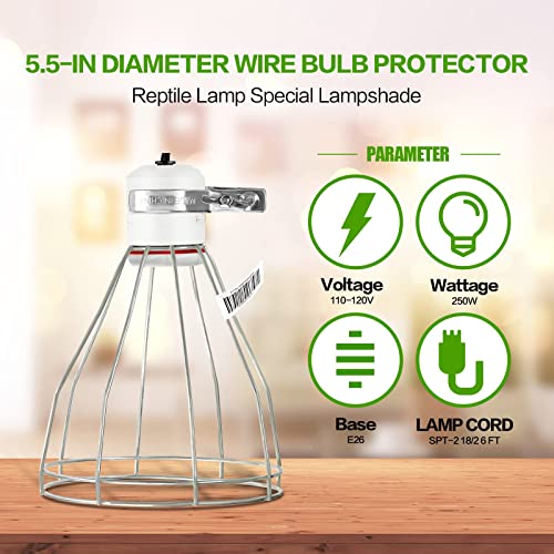 Simple Deluxe 1-Pack Clamp Lamp Light with Steel Cage Wire Grillup to 250W E26 Socket (No Bulb Included), 6' Cord, Silver - size: Lamp Cage (250 Watts), style: 1-Pack (Ceramics)
