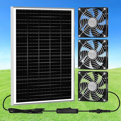 5.5" Solar Chicken Coop Fan 3 Kit, 30W Solar Powered Greenhouse Fan, Solar Exhaust & Intake Fans Outdoor Waterproof, for Outside Shed Doghouse Ventilation Air Circulation Cooling, No Battery - size: 5.5" Fan 3 Kit