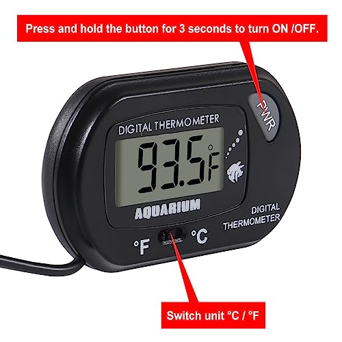 4Pack Aquarium Thermometer, Reptile Fish Tank Thermometer, Digital Thermometer, Terrarium Water Temperature Test, with Large LCD Display