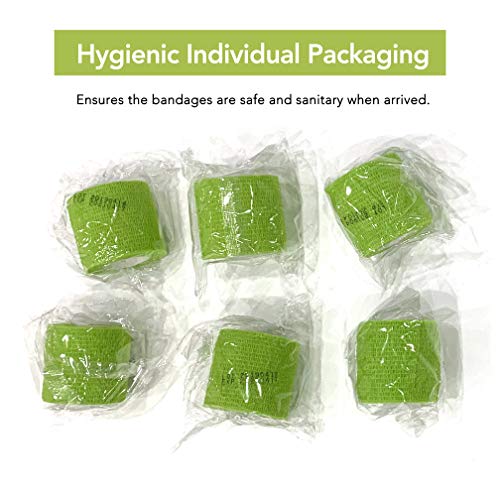 RISEN Cohesive Bandage 2” x 5 Yards, 6 Rolls, Self Adherent Wrap Medical Tape, Adhesive Flexible Breathable First Aid Gauze Ideal for Stretch Athletic - color: Grass Green
