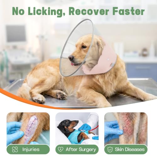 Dog Cone Collar to Stop Licking with Soft Detachable Liner, Comfortable Elizabeth Recovery Collar for Large Medium Dogs After Surgery, Pet Neck Head Cone Alternative, L, Pink - color: Pink, size: L