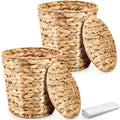 Ctosree 2 Pcs Wicker Trash Can Basket Woven Waste Basket with Lid Bathroom Wastebasket Garbage Bin with 100 Pieces of Trash Bags for Bedroom Farmhouse Home Office Kitchen(Medium) - color: Brown, size: Medium