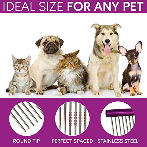 10-Inch Dog Combs for Grooming Matting, Metal Comb for Dogs and Cats | Greyhound Grooming Comb with Fine and Wide Rounded Stainless Steel Teeth for Detangling Medium to Coarse Fur - size: 10"