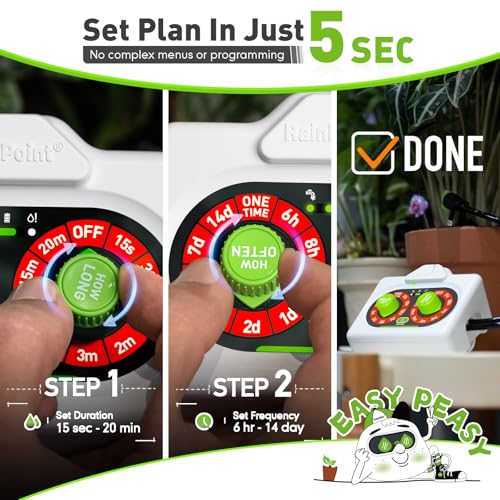 RAINPOINT Beginner-Friendly Automatic Plant Waterer Indoor for Pot Plant Adjustable Water Output,Battery Powered Outdoor IP54 Waterproof Easy-Setup Drip Irrigation System Device Kit Water 10-15 Plants - color: Red, size: Knob Control