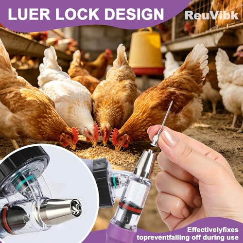 5ml Continuous Self-Refilling Livestock Syringe, 10 Needles Included | Adjustable dosage from 0.5ml to 5ml Veterinary Injection Gun for Chicken, Duck, Pig, Sheep, Cow Poultry - color: Purple