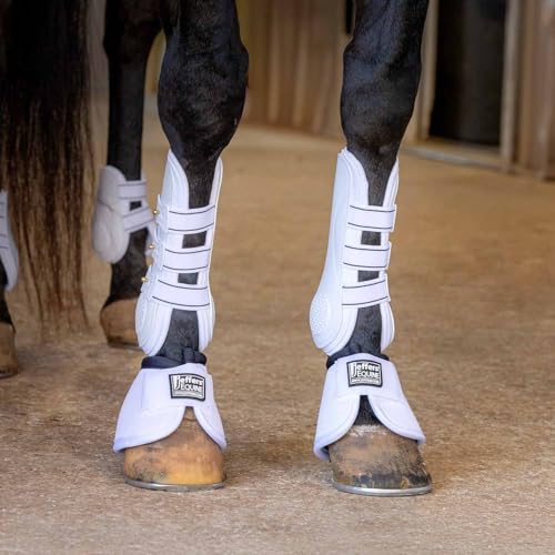 Jeffers Equine Uniquely English Tendon Boots - Open Front Horse Boots, Training Equipment, Protective Gear & Leg Protection for Jumping, Dressage, Training & Travel - color: White, size: Large