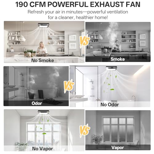 Hawkrown 4-in-1 Bathroom Exhaust Fan with Light and Heater, Mirror Black Exhaust Fan, 3CCT Lighting, Strong and Weak Heating, Quiet & Powerful for Ventilation, Remote Control - color: Mirror Black