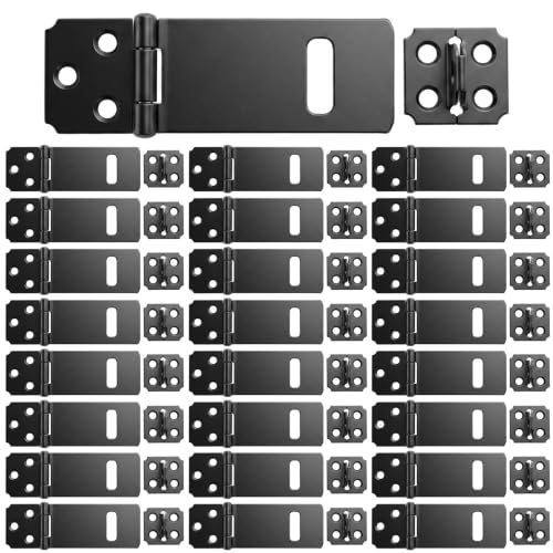 24 Pcs 3 Inch Lock Hasp Latch, 3 Inch Padlock Hasp Latch Set, Heavy Duty Black Door Lock Hasp Latch for Cabinet, Gate, Fence, Window, Garden, Yard Security