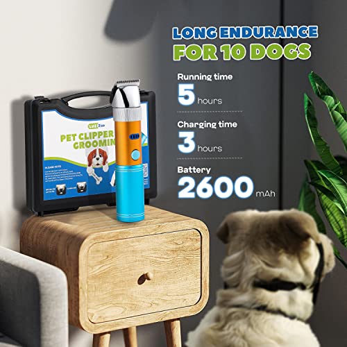 Dog Clippers for Grooming 400W with Rechargeable 5h-Standby Battery | Low Noise < 50db, Cordless Heavy-Duty Pet Hair Shaver Kit, with 2 Sharp & Detachable Blades of 3MM&6MM, Blue - size: 400W