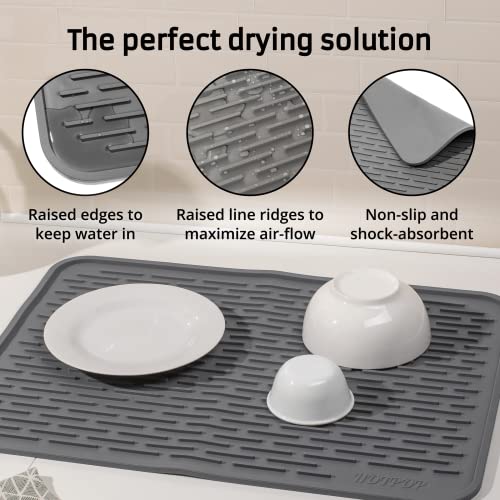 HOTPOP XXL Inches Gray Silicone Dish Drying Mat and Large Trivet - Dishwasher Safe, Heat Resistant, Eco-conscious - Ideal Drip Tray, Mini Fridge Mat, Dish Drainer, Mini Fridge Accessories (24"x18") - style: (24"x18"), Gray