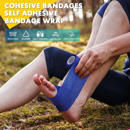 8 Pack Self Adhesive Bandage Wrap, 3 in x 5 Yards Vet Wrap Tape, Mix Colors | Non-Woven Self Adherent Cohesive Bandage for Thumb, Finger, Wrist, Knee, Ankle - color: Mix Colors